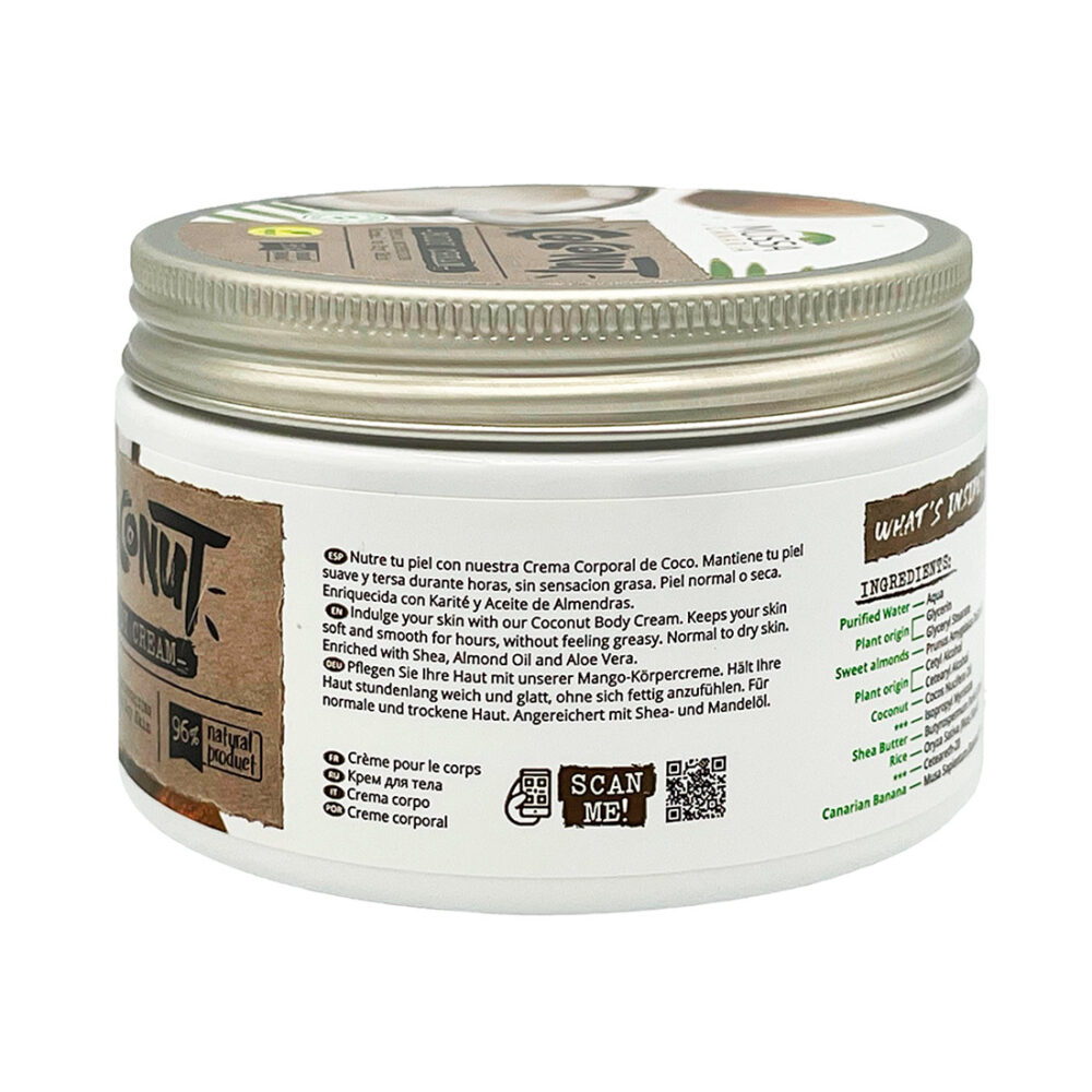 Crema corporal vegana aceite natural de coco y manteca de coco (250ml)